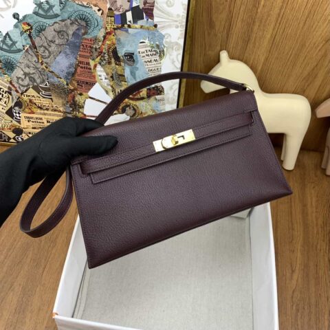 Hermès kelly Elan 山羊皮 27cm OG马鞍红 金扣