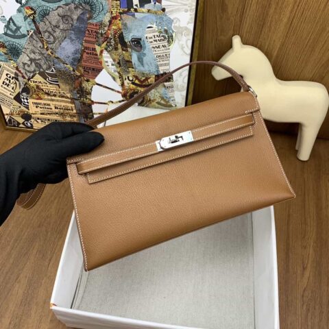 Hermès kelly Elan 山羊皮 27cm 37金棕 银扣