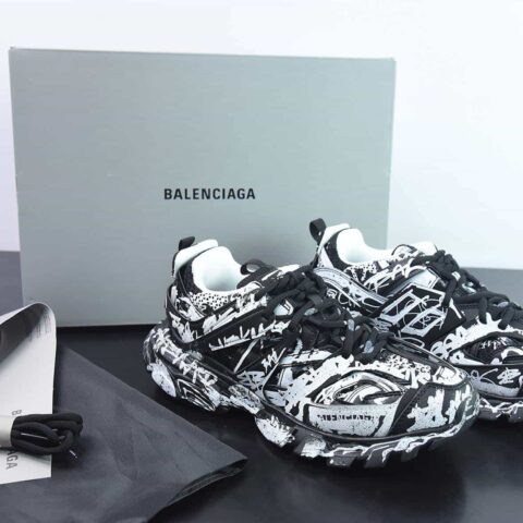 BALENCIAGA Track Mule Clear Sole Sneakers 3.0 纯原版本 无灯 涂鸦黑白运动鞋
