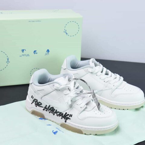 OFF-WHITE Out Of Office 系列低帮复古百搭休闲运动板鞋“皮革纯白箭头字母涂鸦”