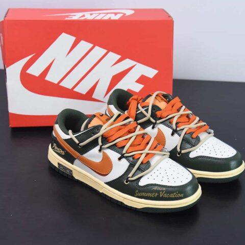 NK Dunk Low 客制配色 白黑橙绑带解构低帮运动休闲板鞋货号 DD1391-300