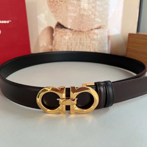 Salvatore  Ferragamo菲拉格慕男士3.5cm精致双圈原版菱形扣腰带