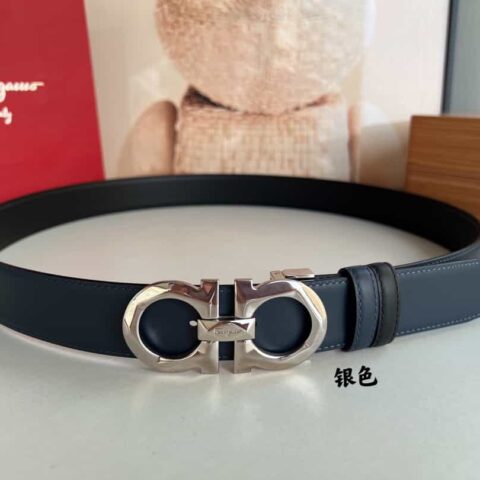 Salvatore  Ferragamo菲拉格慕男士3.5cm精致双圈原版菱形扣腰带