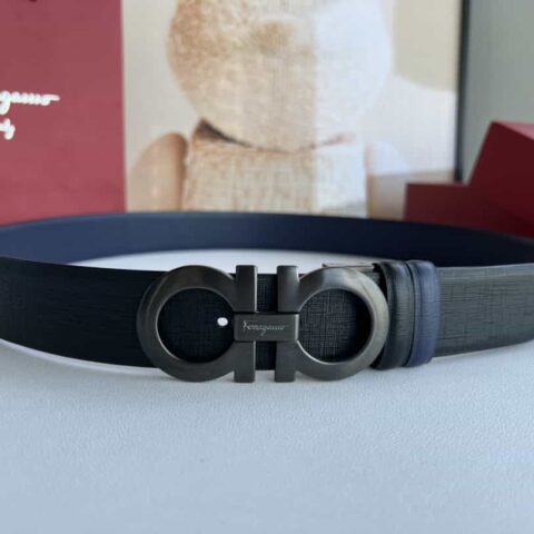 Ferragamo菲拉格慕   双面头层牛皮蓝/黑皮质男士3.5cm腰带