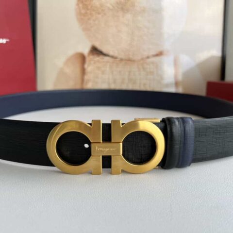 Ferragamo菲拉格慕   双面头层牛皮蓝/黑皮质男士3.5cm腰带