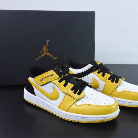 Air Jordan 1 Low AJ1 乔丹1代低帮篮球鞋/白黄 黑尾 大学金 魔术贴 拉链款货号：DM1206-107