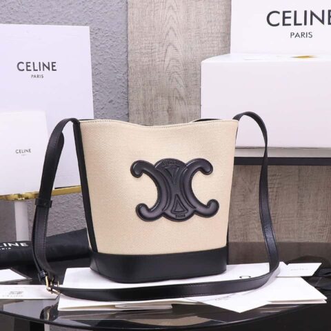 【特级品质 全钢五金】 23s新品｜CELINE CUIR TRIOMPHE小号条纹织物牛皮水桶包 23s新织物系列 编号：198243DU3.04LU