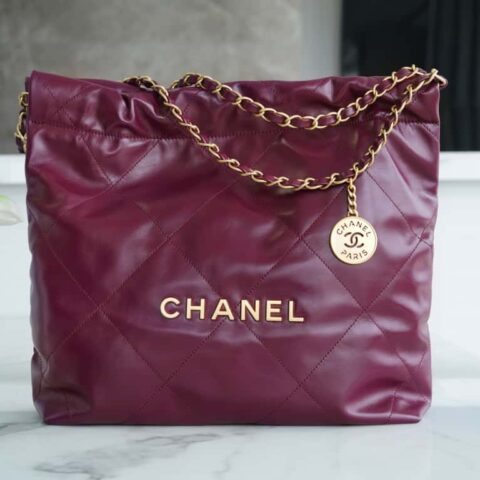 CHANEL 22 小号手袋 AS3260紫红/金扣
