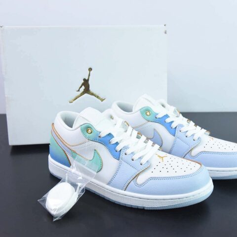 NK Air Jordan 1 Low SE”Emerald Rise“AJ1乔丹一代低帮经典复古文化休闲运动篮球鞋“白蓝海盐冰蓝”货号：FN8899-131