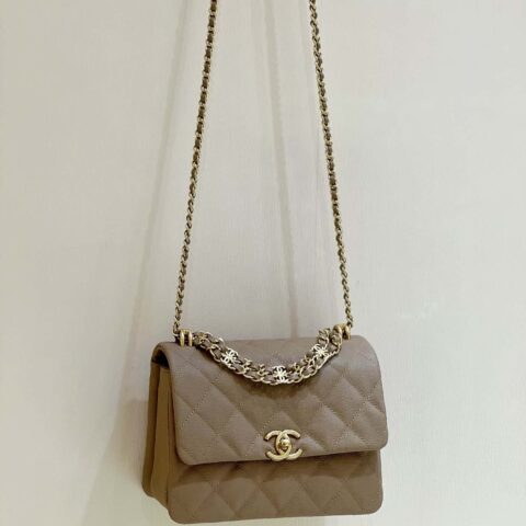 CHANEL 22k 秋冬高级成衣系列 荔枝牛皮方胖子 AS3580奶茶色