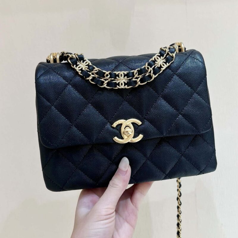 CHANEL 22k 秋冬高级成衣系列 荔枝牛皮方胖子 AS3580黑色