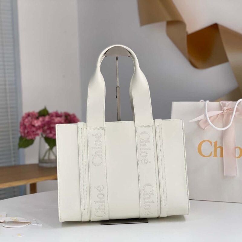 Chloe Woody全皮托特包 白色中号37CM