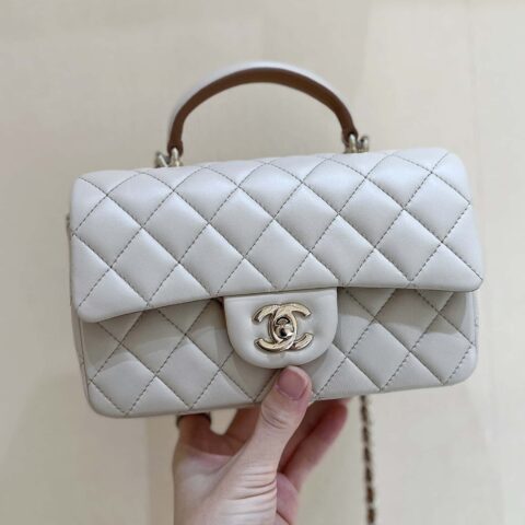 CHANEL 经典之cf mini handle 20CM AS2431杏色拼焦糖色