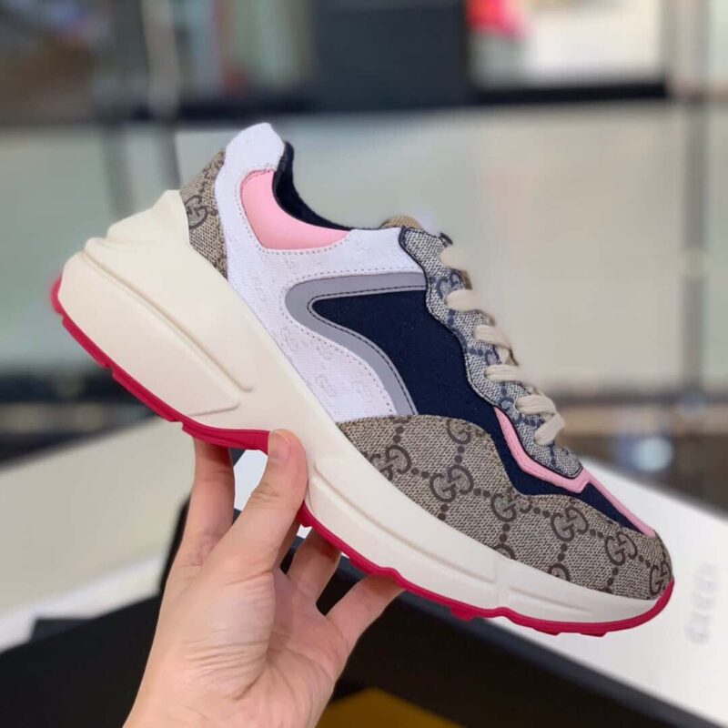 GUCCI 混搭双G字母交织图案织物Rhyton运动鞋