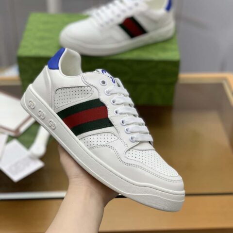 GUCCI 侧面饰经典双G 白色牛皮男款休闲鞋