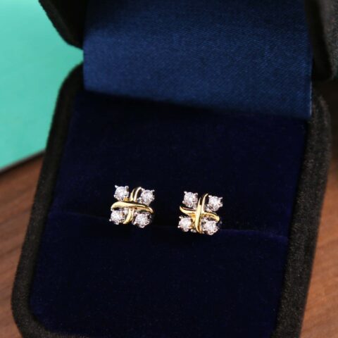 新款☑️TIFFANY&Co.蒂芙尼分色交叉耳钉耳环