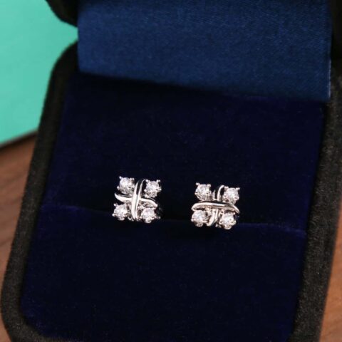 新款☑️TIFFANY&Co.蒂芙尼分色交叉耳钉耳环