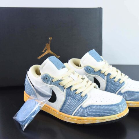 Air Jordan AJ1 Low 水洗丹宁刺子绣运动鞋 货号：FN7670-493