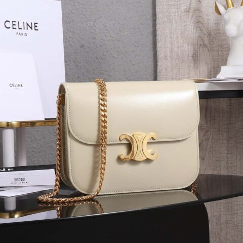 【特级品质 全钢五金】 CELINE 23s秋冬新品｜COLLEGE TRIOMPHE亮泽牛皮革链条手袋编号：113583 凯旋门秋季新款