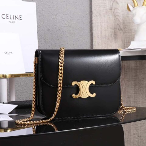 【特级品质 全钢五金】 CELINE 23s秋冬新品｜COLLEGE TRIOMPHE亮泽牛皮革链条手袋编号：113583 凯旋门秋季新款