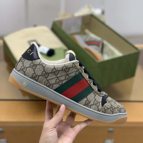 GUCCI 复古风格红色和绿色织带 男女款小脏鞋