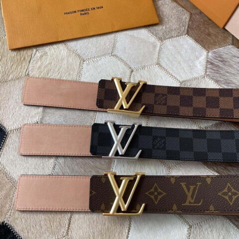 LV Monogram印花 珍珠泥金属扣腰带 M9608 M9610 M9808