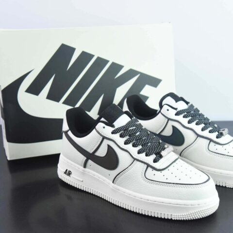 Nike Air Force 1’07 Low  3M"空军一号经典低帮百搭休闲运动板鞋“皮革米白黑镭射3M反光边” 货号：UH8958-121