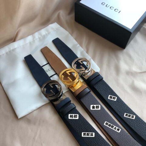 GUCCI 进口绒面变色皮搭配头层甩纹牛皮 双G旋转金属夹扣 腰带 35mm