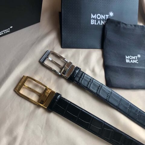 MONTBLANC万宝龙 3.5cm精致针式金属扣 头层牛皮腰带