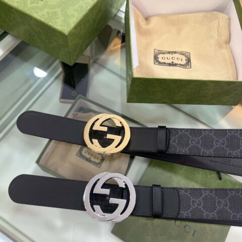 GUCCI 深色帆布双G金属扣印花腰带