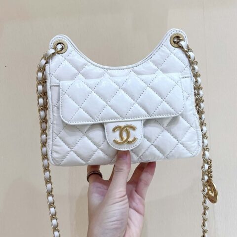 CHANEL 23C 早春度假新款 5号金币吊牌hobo嬉皮包 AS3710白色