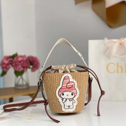 Chloe x My Melody联名款 美乐蒂草编小桶包 17CM