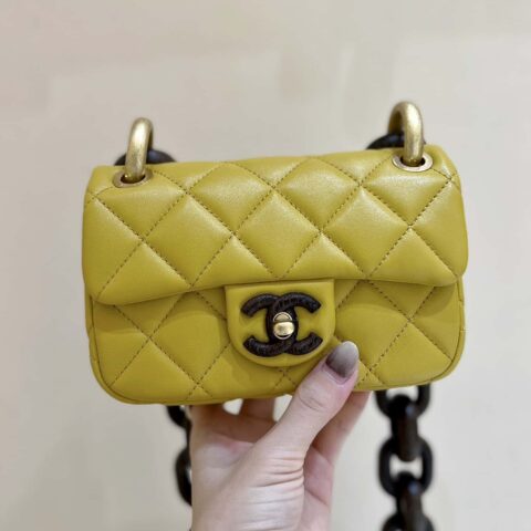 CHANEL 23A 高级手工坊系列 达喀尔桃木cf 大mini包 AS4165黄