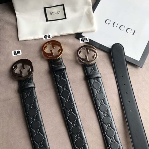 Gucci/古驰男款互扣式双G金属扣腰带  4.0CM