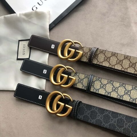 GUCCI 双G字母交织图案 双G搭扣 头层牛皮腰带 4.0CM