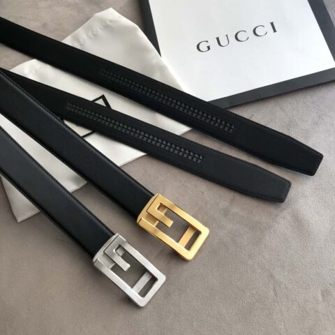 GUCCI G字母自动扣 进口双面头层牛皮腰带 3.5cm