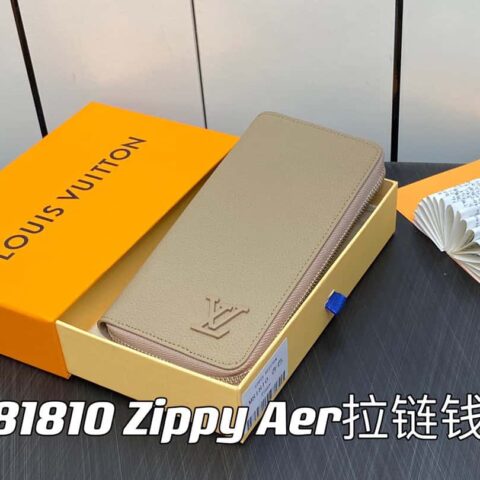 【原单精品】M81810杏色 全皮 单拉链钱包系列 Zippy Aer拉链钱夹 m81767 81743 LV Aerogram皮革拉链钱包