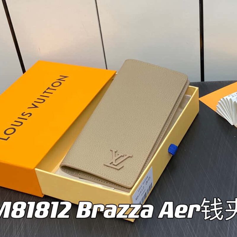 【原单精品】M81812杏色 全皮 西装夹钱包系列 Brazza Aer钱夹 m81810  69980  杏色 全新 LV Aerogram Brazza 钱夹