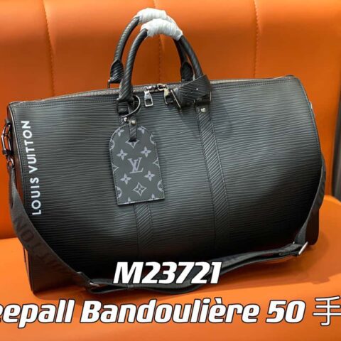 【原单精品】M23721黑色 水波纹全皮旅行袋系列 本款 Keepall Bandoulière 50 手袋
