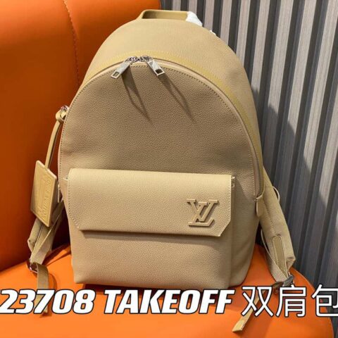 【原单精品】M23708杏色 全皮双肩包系列 TAKEOFF 双肩包 LV NEW BACKPACK 双肩包