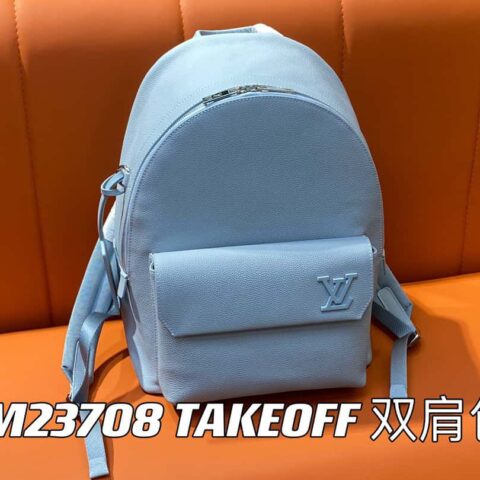 【原单精品】M23708浅蓝 全皮双肩包系列 TAKEOFF 双肩包 LV NEW BACKPACK 双肩包