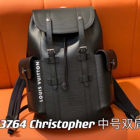 【原单精品】M23764黑色字母 全皮水波纹双肩包系列 Christopher 中号双肩包 M41709