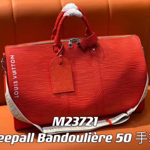 【原单精品】M23721红色 水波纹全皮旅行袋系列 本款 Keepall Bandoulière 50 手袋