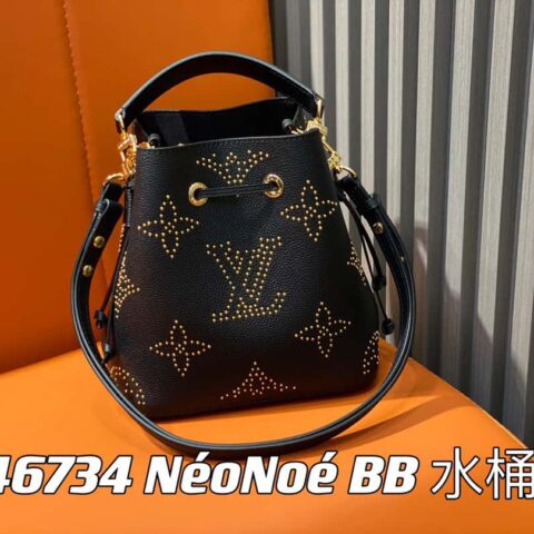 【原单精品】M46734黑色 全皮柳钉水桶包系列 NéoNoé BB 水桶包
