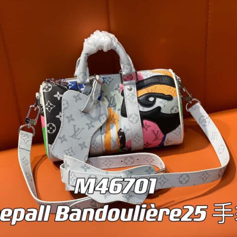 【原单精品】M46701白花 男包枕头包系列 Keepall Bandoulière25 手袋LVPortrait系列肩背包