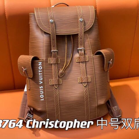 【原单精品】M23764棕色字母 全皮水波纹双肩包系列 Christopher 中号双肩包 M41709