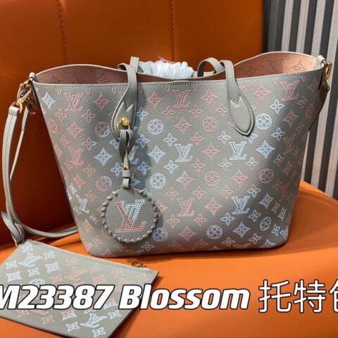 【原单精品】M23387浅灰 全皮购物袋系列 Blossom 中号托特包灰色/渐变（镂空）