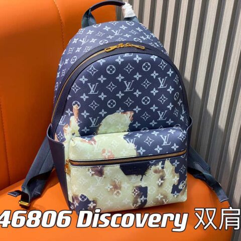 M23905蓝色火焰 双肩包系列 Discovery 双肩包 M46553 老花火焰玫瑰丝印侧面双袋插袋男士背包双肩包