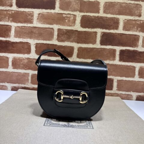 Gucci Horsebit 1955系列迷你半圆形手袋 760191黑色全皮