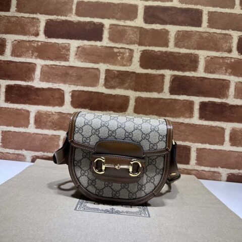 Gucci Horsebit 1955系列迷你半圆形手袋 760191啡棕